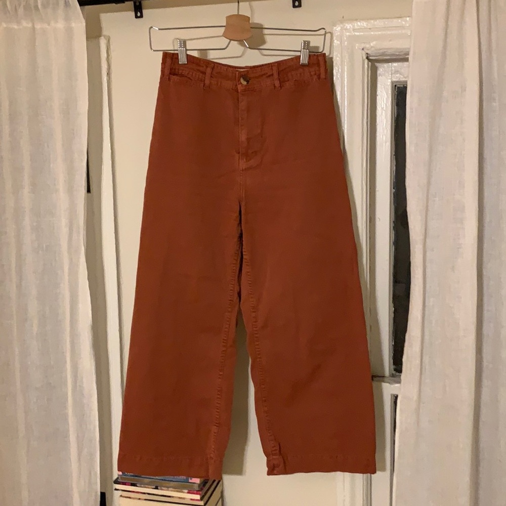 Rust Colored Wide Leg Twill Pants